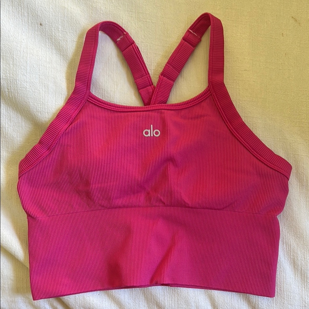 Alo Seamless Ribbed Favorite Bra Tank - Pink Summer Crush